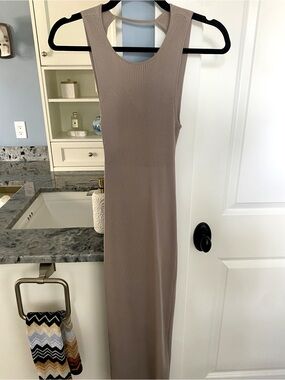Madison The Label Sleeveless Ribbed Midi Dress in Taupe